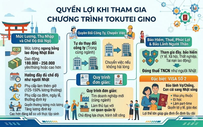 Quyền lợi khi tham gia chương trình Tokutei Gino